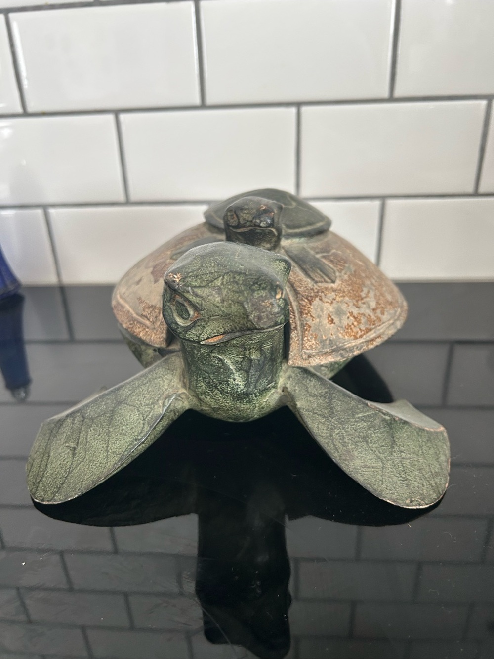 Decorative Double wooden  Turtle Figure